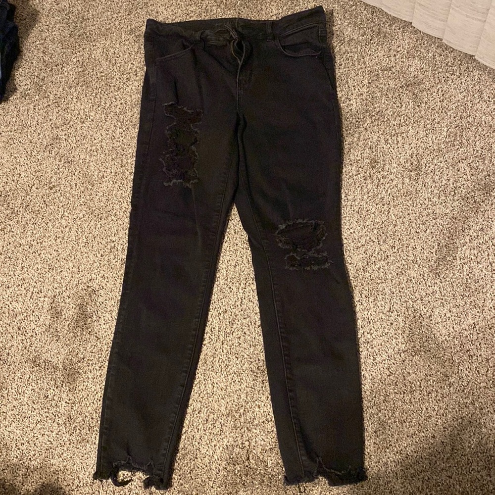 American Eagle Black Ripped High Rise Jeggings Next Level Stretch